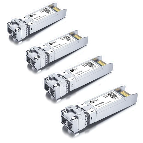 H!Fiber.com 10G Multimode SFP+ LC Module, 10GBase-SR Fiber Transceiver for Cisco SFP-10G-SR, Meraki MA-SFP-10GB-SR, Ubiquiti UniFi UF-MM-10G, Mikrotik, Netgear and More (MMF,850nm,300m,DDM) 4 Pack