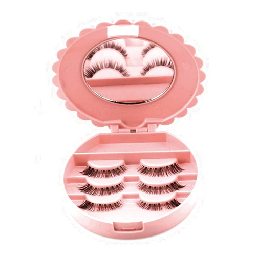 Coohole Portable Acrylic Cute Bow 3D Magnetic Eyelashes Storage Box Makeup Cosmetic Mirror Case Organizer (Pink)