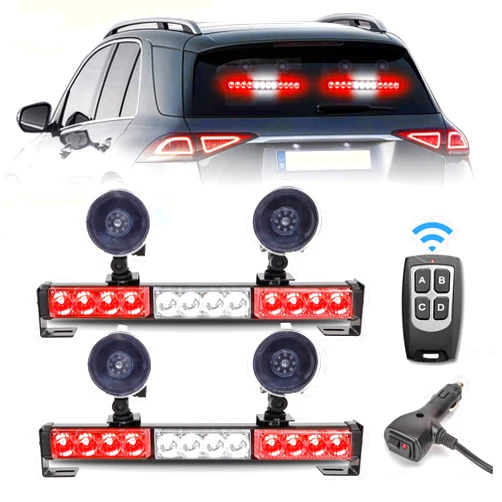 FEELOTAM 2 in 1 Emergency Firefighter Traffic Advisor Strobe Lights Bar For Vehicles Trucks Red and White 23 Flash Patterns Fire Lights 2pcs 12.8 inch Safety Warning Lights Wireless Remote Control