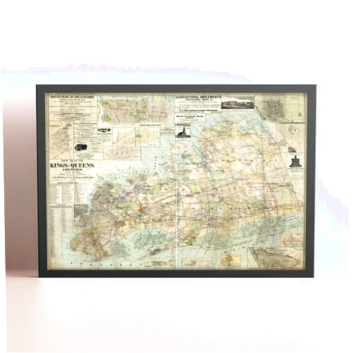 MG Global Print Poster of Old 1886 of Kings & Queens County New York | 11x17 12x18 16x24 24x36 Unframed Historical Wall Art for Gift | Vintage Antique Rustic Home Office Decor