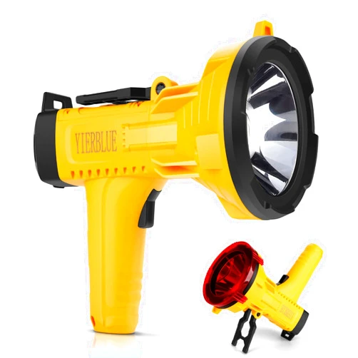 YIERBLUE Rechargeable Spotlight Flashlight 900000 High Lumen, IP66 Waterproof Spot Lights Outdoor Handheld, 20 Hours Long Lasting LED Large Flashlight with Foldable Stand and Detachable Red Filter