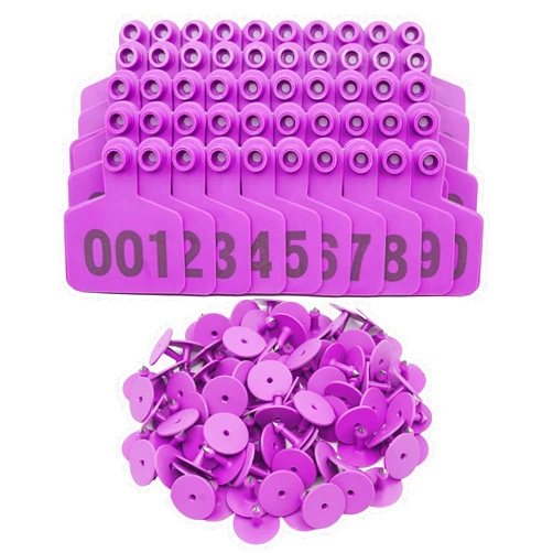 KHEARPSL Cattle Cow Ear Tags Numbered Livestock Identifcation Ear Tags for Cattle Cow Horse Pig Goat Sheep Farm Animal (001-100, purple)