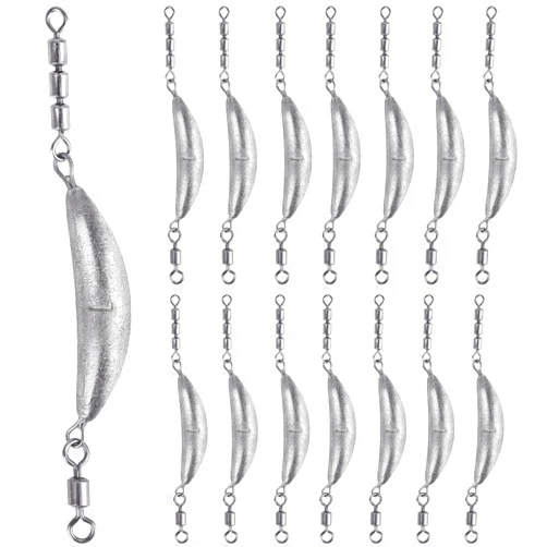 THKFISH Fishing Spin Sinker，Crescent Sinker with 3 Roller Swivels Fishing Sinker Drop Shot Weights Fishing Weights Kit Inline Trolling Sinkers,Torpedo Sinkers Saltwater Freshwater,1/2-6OZ