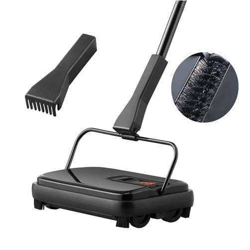 VEVOR Carpet Sweeper Manual, Floor Sweeper with 300 ml Dustbin Capacity Easy to Empty, for Home Office Carpets Pet Hair Dust, Black