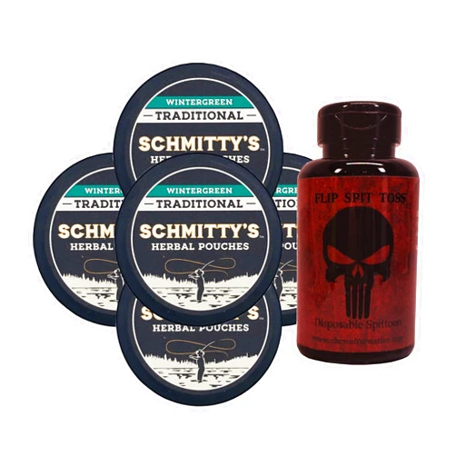 DC Crafts Nation Mud Bud Spittoon Skull with 5 Cans Schmitty's Herbal Snuff Wintergreen Pouches