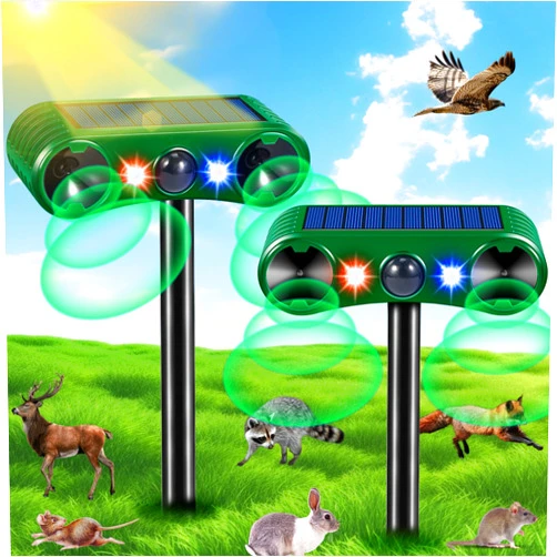 JahyElec 2025 Solar Ultrasonic Animal Repeller Outdoor,2 Pack Deer Repellent Devices with Motion Sensor & Flash Lights,Animal Deterrent for Cat Squirrel Dog Raccoon Skunk Rabbit Repellent for Yard Garden ﻿
