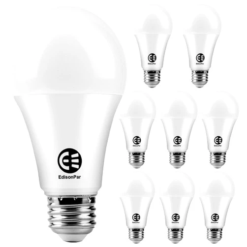 EdisonPar Dusk to Dawn A19 LED Light Bulb, 60W Equivalent, Efficient 9W, 900 Lumens, Automatic On/Off Sensor for Outdoor, E26 Medium Base, Frosted, 5000K, Daylight - (Pack of 8)
