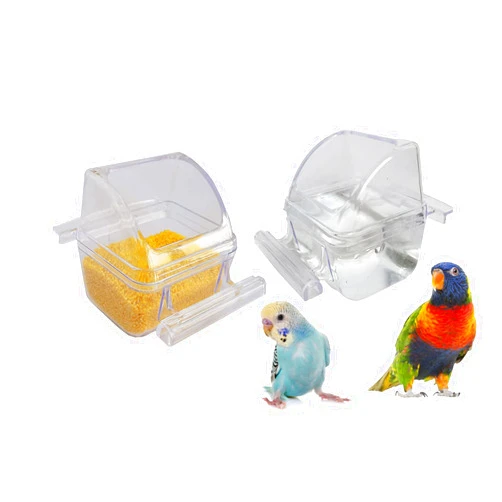 ORIBUKI 2 Pack Bird Feeders for Cage No Mess Parakeet Food Bowl with Cover Clear Hanging Parrot Water Dispenser Perch Cup Waterer Bird Dishes Seed Cage Cups Slot Replacement Feeder Bowls