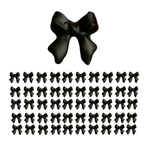 Picocosmxiruo Bows - 50 Pk Micro Red or Black or White Polyresin Bows for Miniature Model Crafts, Tiny Bow Tie, Scrapbooking, Nail Art and Jewelry Making (Black)