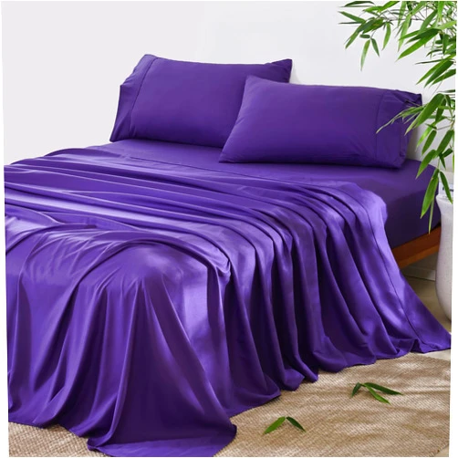 Whitney Home Textile 4 Piece King Size Sheet - Cooling Bed Sheets Set, Blend Rayon Derived from Bamboo, Breathable Soft Hotel Luxury Bedding & Pillowcases, Silky Fit 16 inch Extra Deep Pocket, Oeko-Tex - Purple