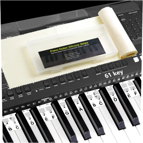 Myvikcar Piano Keyboard Stickers 61 Key, Piano Key Stickers, Electric Digital Piano Notes Labels for Beginner, Made of Reusable Silicone Comes with Keyboard Dust Cover Cloth and Box (Classic Black)