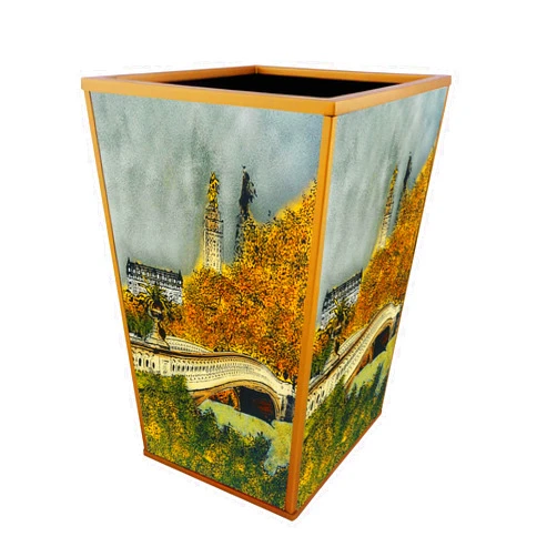 Ducoteduparc Gold trash can - New York Central Park Bow Bridge - Handmade Decorative Waste Basket