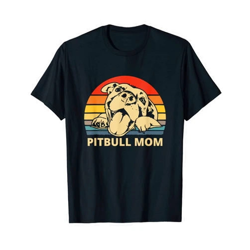 PABLO'S PAW PRINTS Vintage Pitbull Mom | Happy smiling Pitbull Mom on Sunset T-Shirt