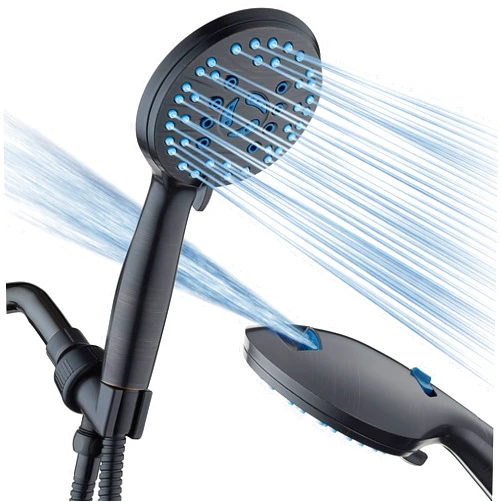 Hotel Spa AquaCare High Pressure 8-mode Handheld Shower Head - Anti-clog Nozzles, Built-in Power Wash to Clean Tub, Tile & Pets, Extra Long 6 ft. Stainless Steel Hose, Wall & Overhead Brackets