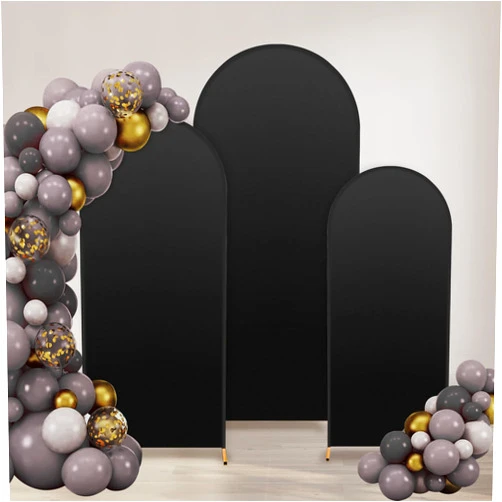 COHVV 3 Pcs Arch Backdrop Stand Cover, 4.9ft 5.9ft 7.2ft Wedding Arch Cover, Spandex Fitted Round Top Chiara Backdrop Stand Covers for Wedding Birthday Party Baby Shower (Black)