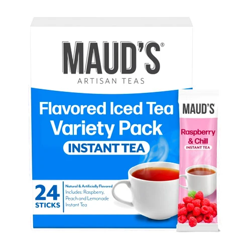 Maud's Instant Tea Variety Pack - 24 ct Lemonade, Peach & Raspberry Flavored Iced Powder Packets - Just Add Water for Hot or Iced Tea