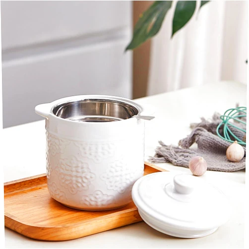 Lyellfe Ceramic Bacon Grease Container, 1.2L/40 Oz Oil Filter Pot with Strainer, White Carved Cooking Oil Container for Fat Frying Used Cooking Oil Kitchen