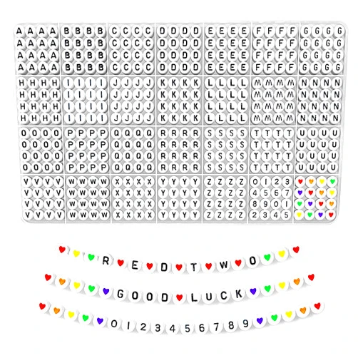 Redtwo 1400 Pcs Letter Beads for Friendship Bracelets Making Kit, A-Z Alphabet Beads, Colorful Heart Beads & Number Beads for DIY Jewelry Making