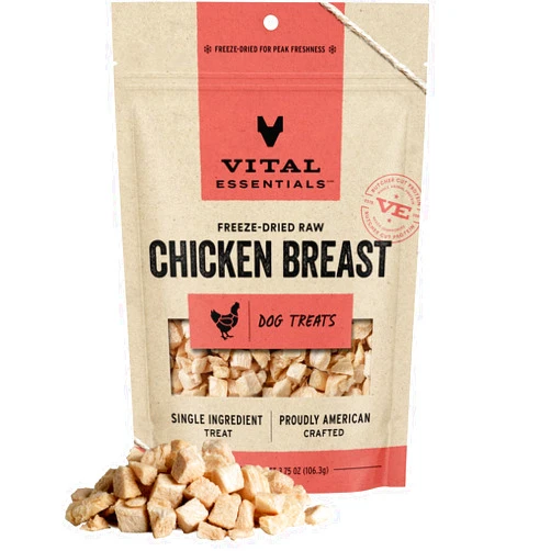 Vital Essentials Freeze Dried Raw Single Ingredient Dog Treats, Chicken Breast, 3.75 oz | Premium Quality High Protein Training Treats | Grain Free, Gluten Free, Filler Free