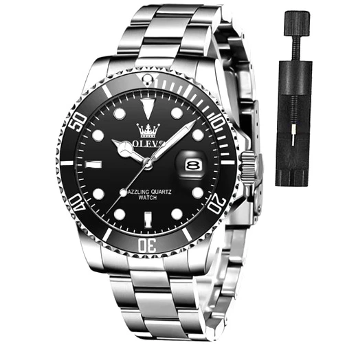 OLEVS Watches for Men Classic with Date Business Dress Luxury Big Face Green/Black/Blue Waterproof Luminous Mens Wrist Watch Analog Two Tone Stainless Steel Men Watch silver black watch for men