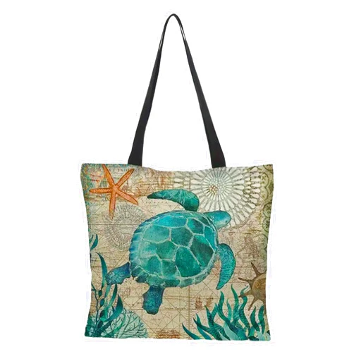 Maciebelle Sea Turtle Canvas Tote Bag For Women Aesthetic Ocean Shoulder Shopping Grocery Bag Beach Bag Gifts for Women Teacher Reusable Bag