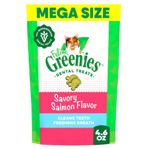 Greenies Feline Veterinarian-Recommended Adult Natural Dental Cat Treats, Savory Salmon Flavor, 4.6 oz. Pouch