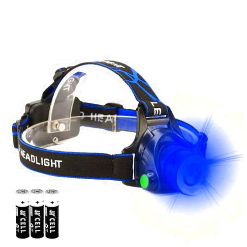 GaiGaiMall Blue LED Headlamp Flashlight Water Resistant Zoomable 3 Modes Blue Head Lamp for Fishing Hunting Outdoor Activities