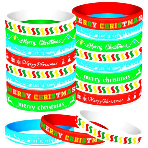 NEBURORA 48 Pack Christmas Wristband 6 Style Silicone Bracelet Wristbands Xmas Rubber Band for Christmas Party Decor 6 Xmas Pattern Wrist Band Party Supplies