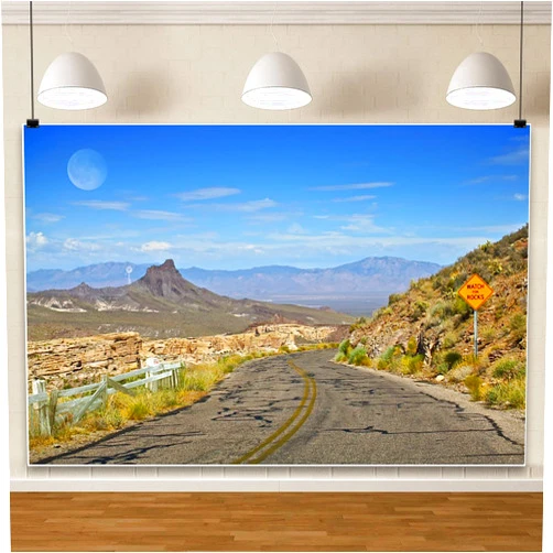 TOENGS 5x4ft Highway Backdrop Nature Countryside Landscape Endless Western Valley Road Photography Background Route 66 Mountains Rocks Decorations Outdoor Travel Art Portrait Photo Booth Props