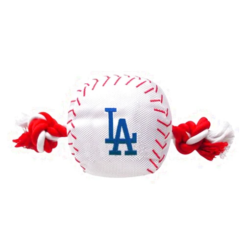 Pets First MLB LOS ANGELES DODGERS Baseball Rope Toy for DOGS & CATS. Tough nylon, Sporty Baseball Design, Heavy-duty ropes with Inner SQUEAKER