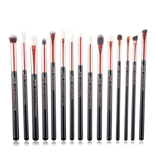 Jessup 15Pcs Professional Makeup Brushes Set Make up Brush Tools kit Eye Liner Shader Wood Handle Natural-synthetic Hair Brushes Pearl Black/Rose Gold T157