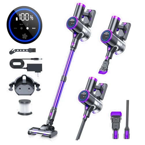 Bieiao Cordless Vacuum Cleaner, 20KPA Stick Vacuum with LED Display, 2 Modes 6 in 1 Lightweight Cordless Stick Vacuum Cleaner with 40Min Detachable Battery Vacuum Cleaner for Home Hard Floor Car Carpet
