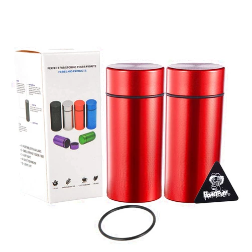 Honeypuff Smell Proof Jar, Portable Airtight Storage Container With Silicone Ring, 42ml Multi-Use Aluminum Stash Bottle for Coffee, Herb & Spice Keep Fresh (Red-2pcs)