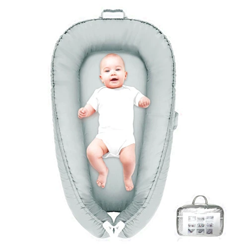 Nujett Baby Lounger for Newborn,Infant Lounger Baby Nest Cover for Babys,100% Cotton Breathable & Soft Baby Lounger Newborn Essentials for Baby 0-12 Months,Co Sleeper for Baby in Bed (Light Grey)