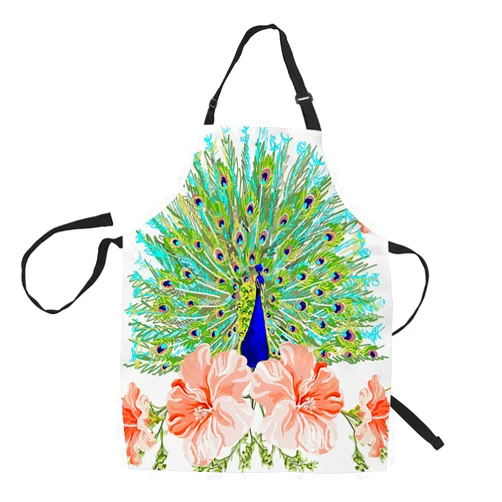 HGOD DESIGNS Peacock Kitchen Apron,Beautiful Spring Flowers With Elegant Peacock Kitchen Aprons For Women Men For Cooking Gardening Adjustable Home Bibs,Adult Size
