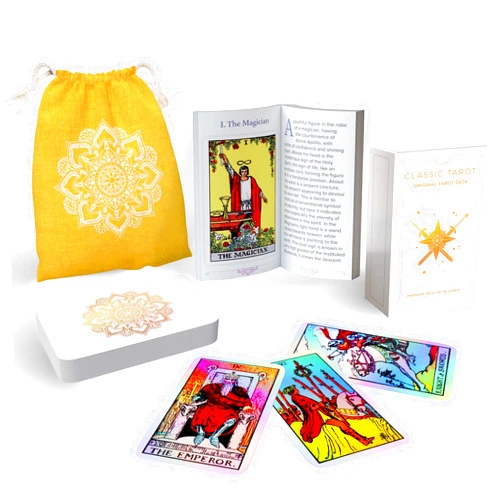 Sagesight Classic Tarot Cards Deck with Guidebook & Premium Linen Carry Bag - Original Pamela Colman Smith Artwork - Tarot Cards for Beginners and Experts (Holographic)