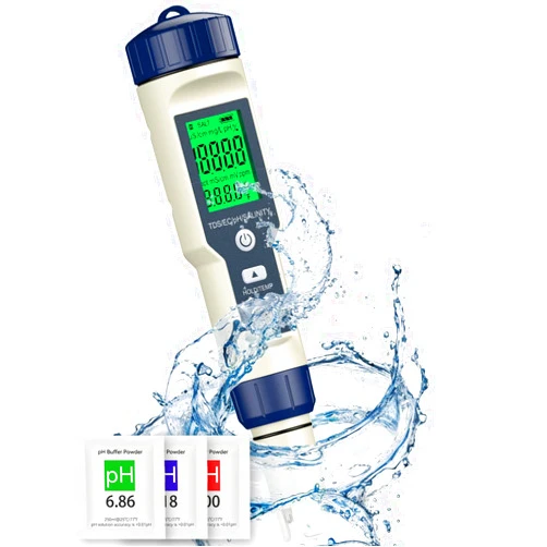 Pawfly Pool Salt Tester & pH Meter, 5 in 1 pH Salinity TDS EC & Temperature Meter, Digital Salinity Tester TDS Meter for Swimming Pool Drinking Water Aquarium Hot Tub Saltwater & Spa