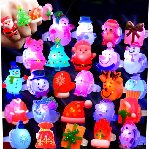FLY2SKY Christmas Party Favors 25Pcs 3D LED Finger Lights for Kid & Adults Toys Light Up Rings Stocking Stuffers Party Favors Assorted Styles Gift Package No-Repeat Non Candy Gift New Version