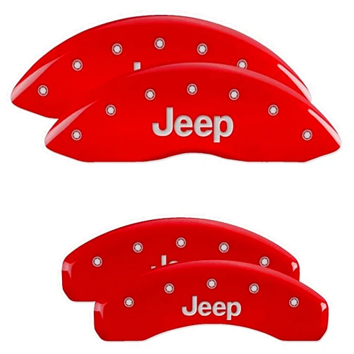 MGP Caliper Covers MGP Brake Caliper Covers for Jeep Grand Cherokee 2011-21, WK 2022 with Red Powder Coat Finish Engraved Silver Jeep Logo, Front and Rear Caliper Cover (Set of 4)