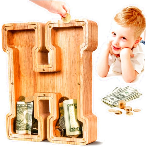 SummiDate Wooden Letter Piggy Bank| Piggy Bank for Boys Girls Toddler| Alphabet H Money Bank| Coin Bank Birthday Gift for Kids|2024 Graduation Money Box (H)