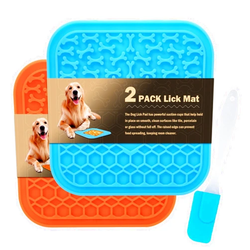 MooonGem Lick Mat for Dogs Slow Feeder Licking Mat Anxiety Relief Lick Pad with Suction Cups for Peanut Butter Food Treats Yogurt, Pets Bathing Grooming Training Calming Mat - 2 Pack