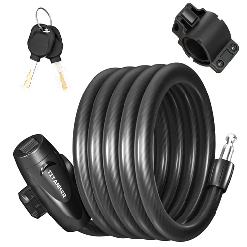 Titanker Bike Lock, 1/2 Inch Thick Bike Lock Cable Coiled Secure Bicycle Lock with Keys Scooter Lock Bike Locks Heavy Duty Anti Theft Bike Cable Lock with Mounting Bracket (4Feet, 6 Feet)