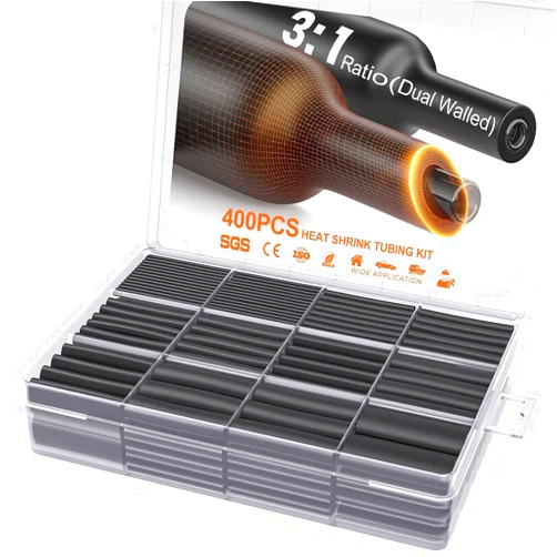 Eventronic 400 Pcs Heat Shrink Tubing Kit-3:1 Ratio Adhesive Lined,Marine Grade Shrink Wrap - Industrial Heat-Shrink Tubing - Black