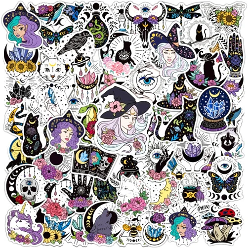 MiStar 64 PCS Witchy Stickers, Aesthetic Stickers for Kindle Water Bottles Laptop Notebook, Waterproof & Glossy Vinyl Witchcraft Halloween Stickers Party Favors Gifts for Adults Teens Girls