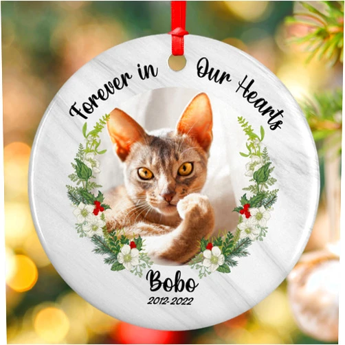 Lara Laser Works Pet Memorial Gifts, Personalized Dog Memorial Photo Ornament, Custom w/Name & Date - Forever in Our Hearts - 5 Designs - in Loving Memory, Pet Sympathy Gifts - Keepsake Loss of Dog Cat, D1