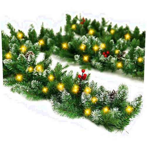 ANOTHERME 9Ft Pre-Lit Christmas Garland Artificial Xmas Indoor Outdoor Decoration, Garland with Battery Operated Timer for Home Stairs Fireplaces Walls, PE Mixed Branches with Pine Cones Red Berries