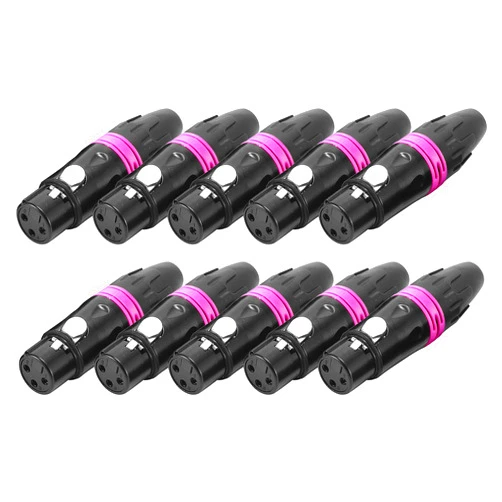 AVSSZ 10PCS XLR Female Connector 3 Pin Soldering Professional Audio Condenser Microphone Cable Plug Fits NEUTRIK Socket NC3MD-LX NC3MAAH NC3MAAH-1 NC3MAH NC3MAAV NC3MAV (Purple 3-Pin XLR Female Plug)