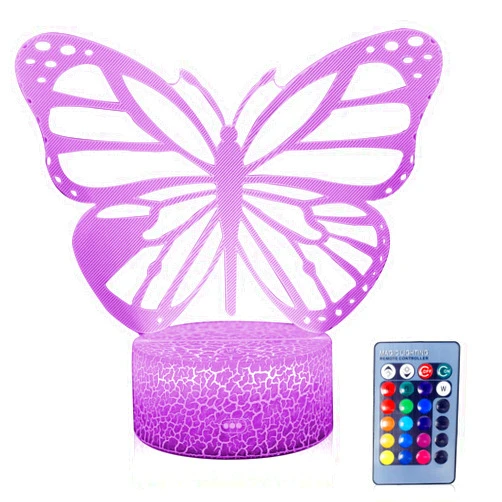 AZALCO Butterfly Night Light, 3D Illusion Lamp with Remote Control&Smart Touch,16 Colors Changing Room Decorative Birthday Gift for Mom Kids Girls