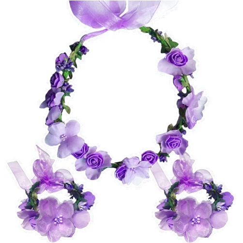 WLBON 3 Pcs Flower Headband Wristbands Rose Floral Leaf Hair Hoops Bands Headpiece Hairband Bracelets Women Xmas Wedding Halloween Parade Hawaiian Cosplay Dress Up Birthday Party Accessories Purple