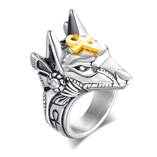 JESMING Anubis Ring Egyptian Death Ring Stainless Steel Punk Ring Biker Cocktail Party Rings for Men